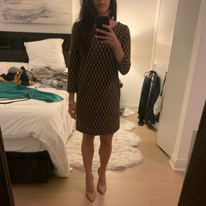 Vivienne Tam 3/4 sleeve tan black patterned dress